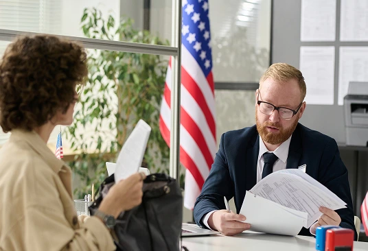 Green card holder with permanent resident documents