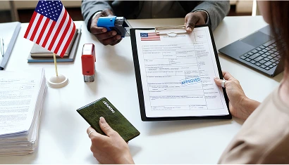 A well-lit office setting related to immigration